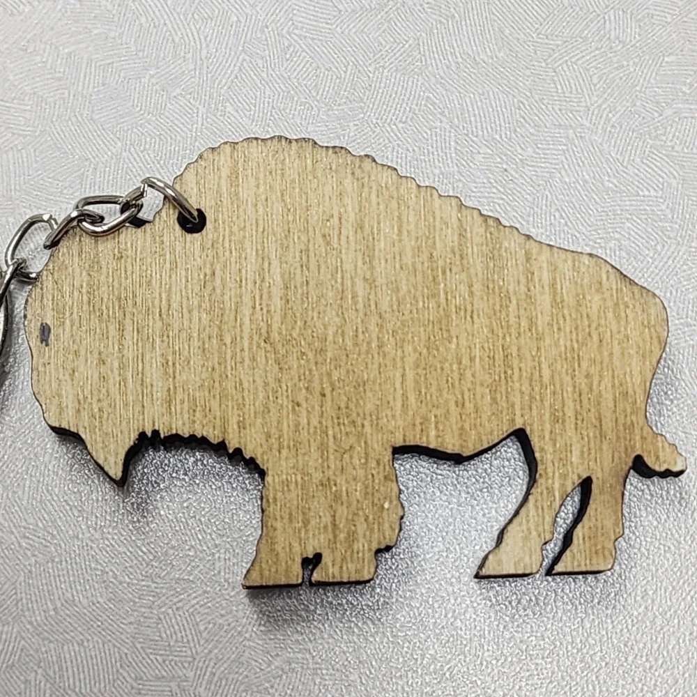 Wilstem Wildlife Park, Indiana Wood Cut Out BUFFALO Animal Key Chain Ring